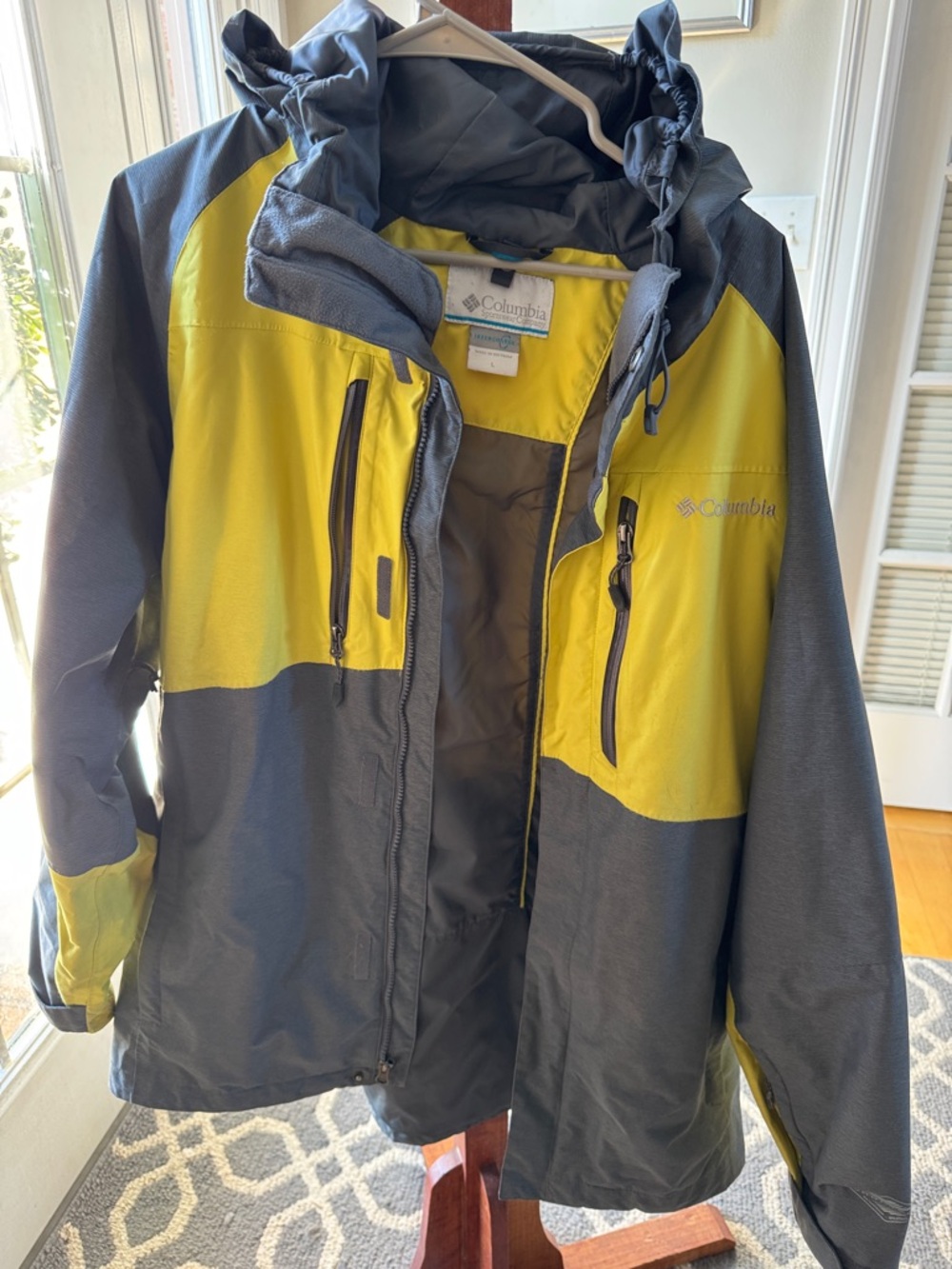 Columbia Yellow & Gray Hooded Waterproof Jacket Men’s L
